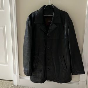 Coach Black Leather Car Coat with Removable Wool Blend Lining